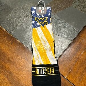 ROCKEM  socks WV theme Blue and gold with stars size large XL 9 to 13